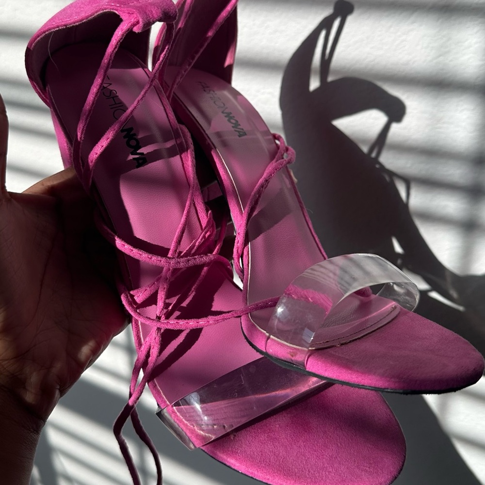 Pink AND black block heels sz 9 hardly warn outside